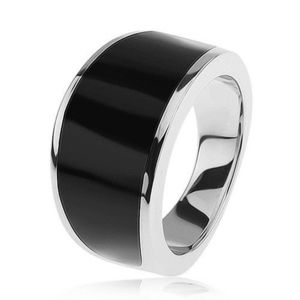Stříbrný 925 prsten - černý glazovaný pás, lesklý a hladký povrch - Velikost: 57 obraz