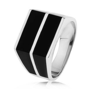 Stříbrný 925 prsten - dvě vodorovné linie černé barvy, hladký povrch - Velikost: 57 obraz