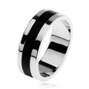 Lesklý stříbrný prsten 925, černý glazovaný pásek uprostřed - Velikost: 57 obraz