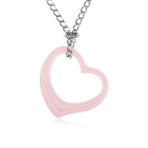 Ocelový náhrdelník, růžová keramická kontura srdce, řetízek stříbrné barvy obraz