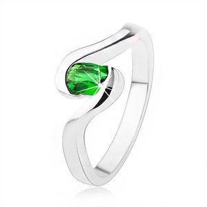 Zásnubní stříbrný prsten 925 - zvlněná ramena, tmavě zelený oválný kamínek - Velikost: 49 obraz