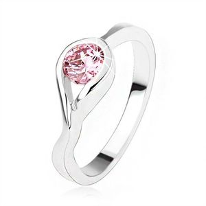 Stříbrný zásnubní prsten 925, kulatý růžový zirkon, zatočená ramena - Velikost: 50 obraz
