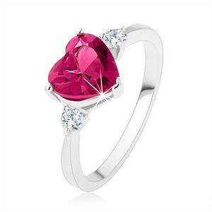 Zásnubní prsten - růžové zirkonové srdce, dva čiré kamínky, stříbro 925 - Velikost: 49 obraz