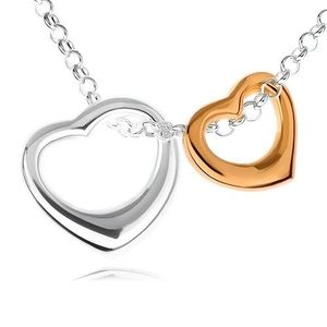 Stříbrný 925 náhrdelník - dvě kontury srdcí ve stříbrném a zlatém provedení obraz