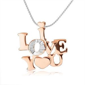 Stříbrný náhrdelník 925 - lesklý nápis "I LOVE YOU" měděné barvy obraz