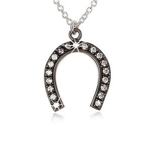 Stříbrný náhrdelník 925, ocelově šedá podkova pro štěstí, čiré zirkony obraz
