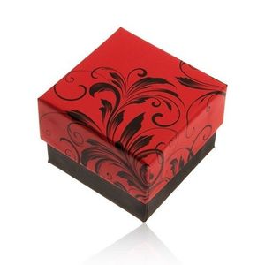 Červenočerná dárková krabička na prsten, motiv květinových ornamentů obraz