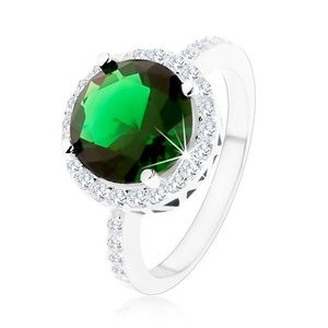 Prsten ze stříbra 925, kulatý smaragdově zelený zirkon, čirý zirkonový lem - Velikost: 49 obraz