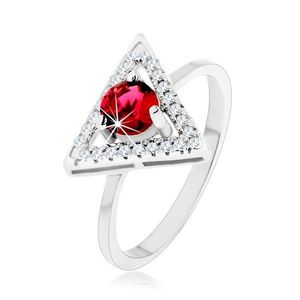 Stříbrný 925 prsten - zirkonový obrys trojúhelníku, kulatý červený zirkon - Velikost: 49 obraz