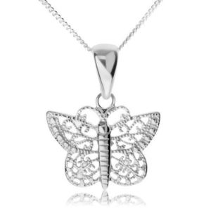 Stříbrný náhrdelník 925, lesklý motýl s filigránovými křídly obraz