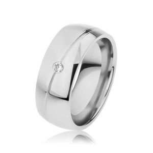 Ocelový prsten stříbrné barvy, úzký šikmý zářez, zirkonek - Velikost: 60 obraz