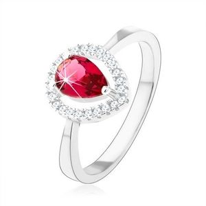 Stříbrný prsten 925, růžová zirkonová slza, třpytivá kontura - Velikost: 49 obraz