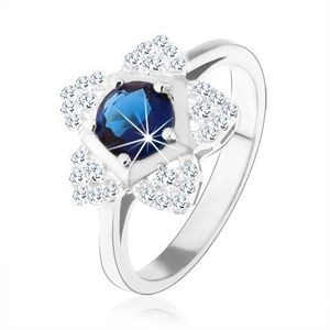 Zásnubní prsten, stříbro 925, blyštivý kvítek, kulatý modrý zirkon - Velikost: 49 obraz