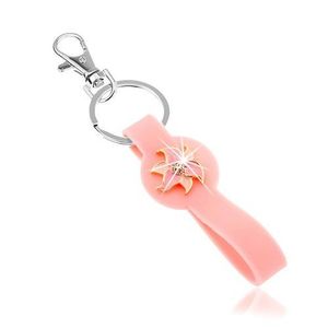 Přívěsek na klíče, silikonová část růžové barvy, blyštivý květ obraz