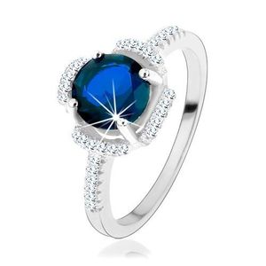 Zásnubní prsten, stříbro 925, modrý kvítek, lupínky z čirých zirkonků - Velikost: 49 obraz