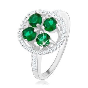 Zásnubní stříbrný prsten 925, kruhový blyštivý květ, zelené zirkony - Velikost: 49 obraz
