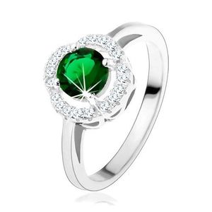 Zásnubní prsten, kulatý zelený zirkon, zvlněný lem čiré barvy, stříbro 925 - Velikost: 49 obraz