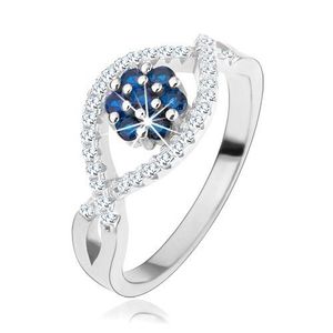 Prsten ze stříbra 925, zvlněné zirkonové linie, blyštivý květ z modrých zirkonů - Velikost: 49 obraz