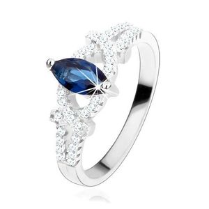 Zásnubní prsten, stříbro 925, zrnko z tmavě modrého zirkonu, třpytivé oblouky - Velikost: 49 obraz