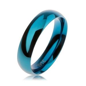 Modrý ocelový prsten, hladký zaoblený povrch, vysoký lesk, 5 mm - Velikost: 52 obraz