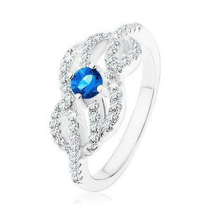 Stříbrný 925 prsten, modrý zirkonek, propletené zvlněné linie - Velikost: 49 obraz