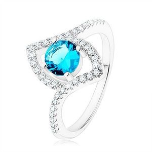Prsten, stříbro 925, jasně modrý zirkon - kruh, špičaté zrnko - kontura - Velikost: 50 obraz