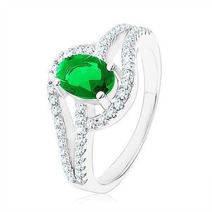 Prsten ze stříbra 925, propojené obrysy kapek, zelený zirkon - Velikost: 49 obraz