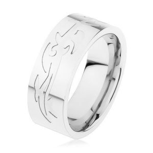 Ocelový prsten, stříbrná barva, gravírovaný tribal vzor - Velikost: 59 obraz