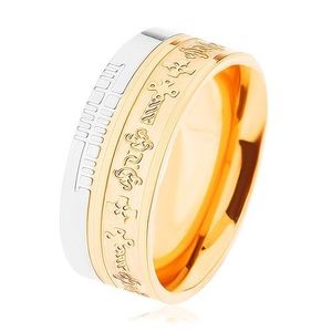 Dvoubarevný ocelový prsten - zlatý a stříbrný odstín, vzor - keltské kříže - Velikost: 55 obraz