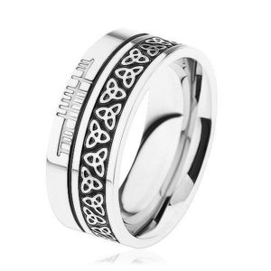 Lesklý prsten, ocel 316L, vzor - keltský uzel, lemy stříbrné barvy - Velikost: 54 obraz