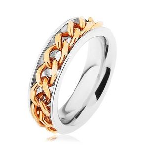 Ocelový prsten, řetízek zlaté barvy, zrcadlový lesk - Velikost: 62 obraz
