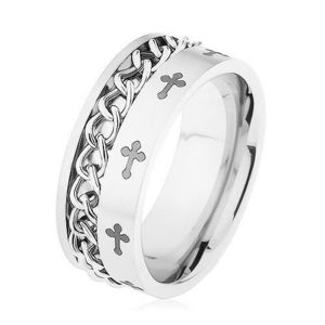 Prsten z oceli 316L stříbrné barvy, řetízek, liliové kříže - Velikost: 67 obraz
