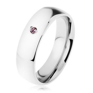 Širší ocelový prsten, stříbrná barva, drobný zirkonek ve fialovém odstínu - Velikost: 51 obraz
