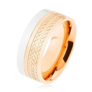 Lesklý prsten, ocel 316L, dvoubarevné provedení, keltský vzor - Velikost: 62 obraz