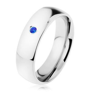 Prsten, ocel 316L, stříbrný odstín, zrcadlový lesk, modrý zirkonek - Velikost: 60 obraz
