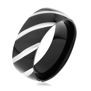 Černý ocelový prsten, lesklý povrch zdobený šikmými zářezy - Velikost: 57 obraz