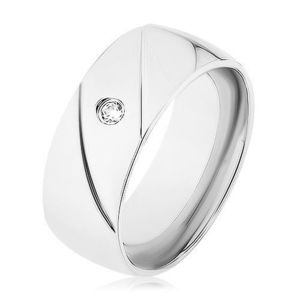 Prsten z oceli 316L, stříbrná barva, dva diagonální zářezy, čirý zirkonek - Velikost: 56 obraz
