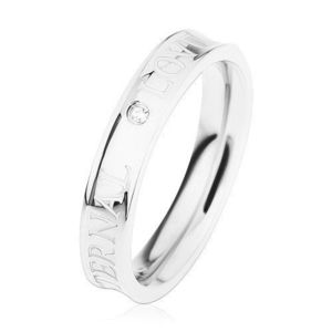 Ocelový prsten stříbrné barvy, vyhloubený střed, čirý zirkonek, ETERNAL LOVE - Velikost: 49 obraz
