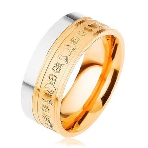 Ocelový prsten, dvoubarevný - stříbrný a zlatý odstín, ornamenty, 8 mm - Velikost: 54 obraz