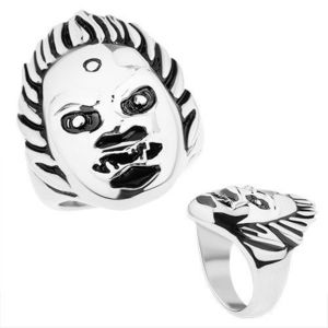 Mohutný ocelový prsten, lesklý povrch, tvář démona, stříbrný odstín - Velikost: 60 obraz