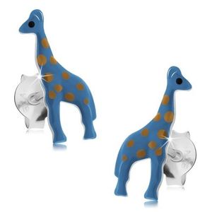Náušnice ze stříbra 925, modrá žirafa se světle hnědými tečkami, puzetky obraz
