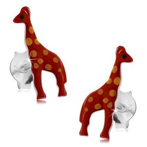 Stříbrné náušnice 925, lesklá červená žirafa s oranžovými tečkami, glazura obraz