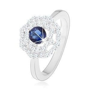 Rhodiovaný stříbrný prsten 925, slunce - modrý kulatý zirkon, dvojitý čirý lem - Velikost: 49 obraz