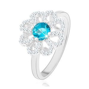 Třpytivý prsten, stříbro 925, zirkonový květ - čiré lupínky, světle modrý střed - Velikost: 49 obraz
