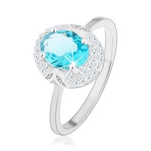 Rhodiovaný prsten, stříbro 925, světle modrý zirkonový ovál, výřezy - Velikost: 50 obraz