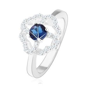 Rhodiovaný prsten ze stříbra 925, čirý obrys čtyřlístku s modrým zirkonem - Velikost: 50 obraz