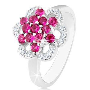 Blýskavý prsten, stříbro 925, lesklá ramena, květ z růžových a čirých zirkonů - Velikost: 60 obraz