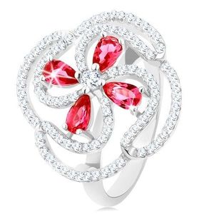Prsten, stříbro 925, vypouklý květ z růžových zirkonových kapek a čirých linií - Velikost: 50 obraz