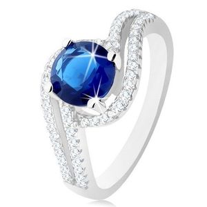 Stříbrný prsten 925, čiré dvojité vlnky, kulatý tmavě modrý zirkonek - Velikost: 49 obraz