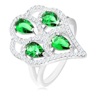 Stříbrný prsten 925, střapec ze zelených zirkonových slziček s čirým lemem - Velikost: 50 obraz